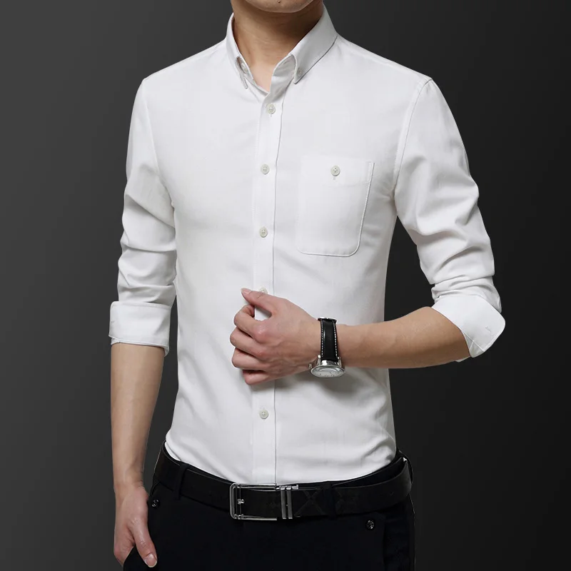 

High Quality Men's Slim Shirt Cotton Shirt Men's Business Casual Pure Shirt Men's Regular-Fit Coarse-Twill Solid Basic Dress S
