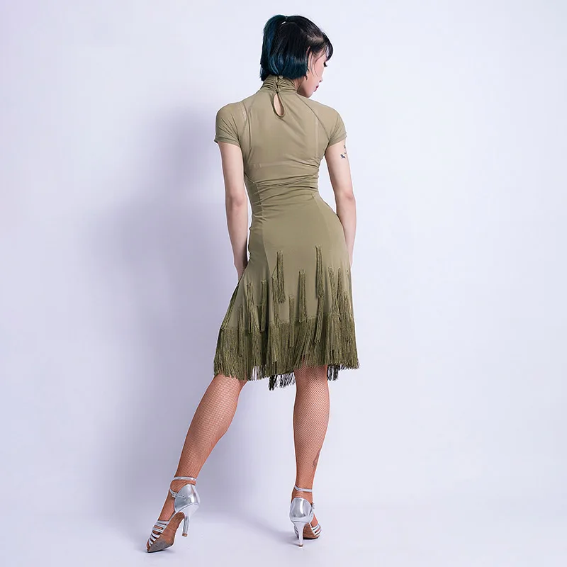 Latin Dance Dress Women/Female/Ladies Tassel Sexy Green And Black Competition Practice Or Performance Wear DQL281 | Тематическая
