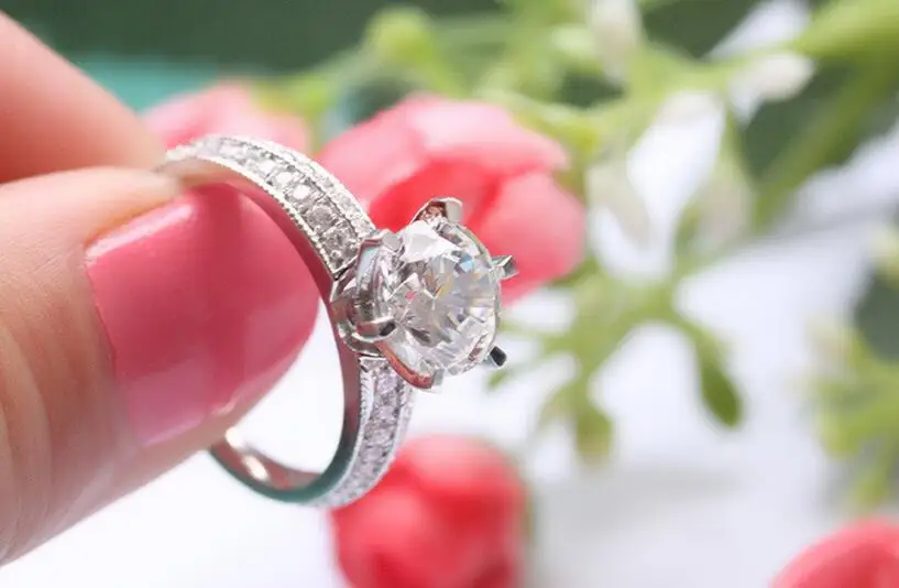 Чистое серебро 2 карата высокоуглеродный Диамант имитация мужское кольцо 925