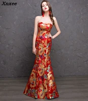 2020 red gold mermaid dresses for women cheongsam chinese style long prom evening gowns high quality satin maxi dress vestidos