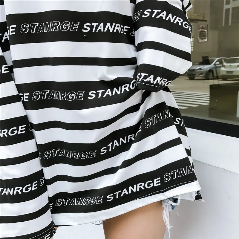 Женская футболка в полоску Ulzzang Harajuku Корейском стиле хип-хоп базовая Polera Holgada