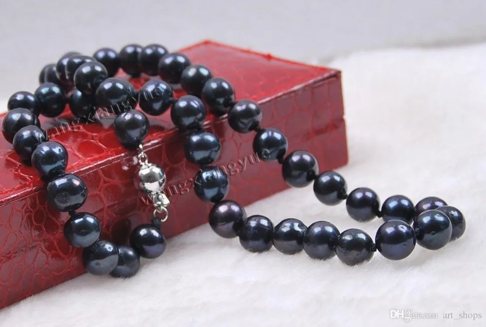 

9-9.5mm Black Akoya Cultured Pearl Jewelry Necklace 18"AA+>>> free shipping