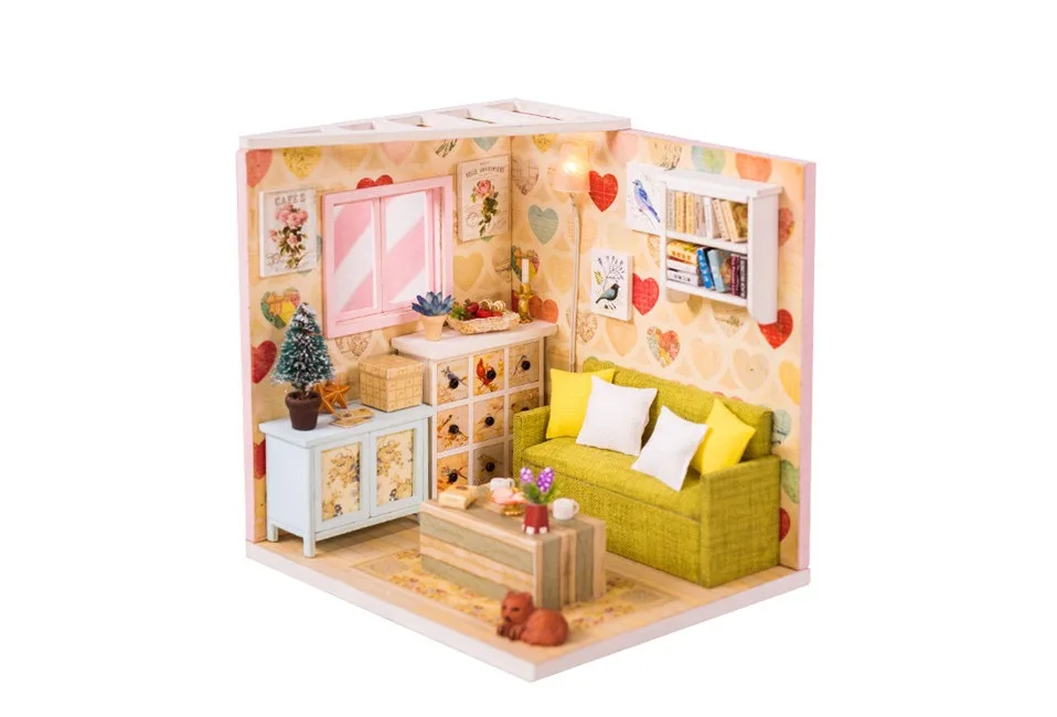 miniature house with light kast cat doll accessories diy mini wooden dollhouse tiny child doll house toy oyuncak bebek evi