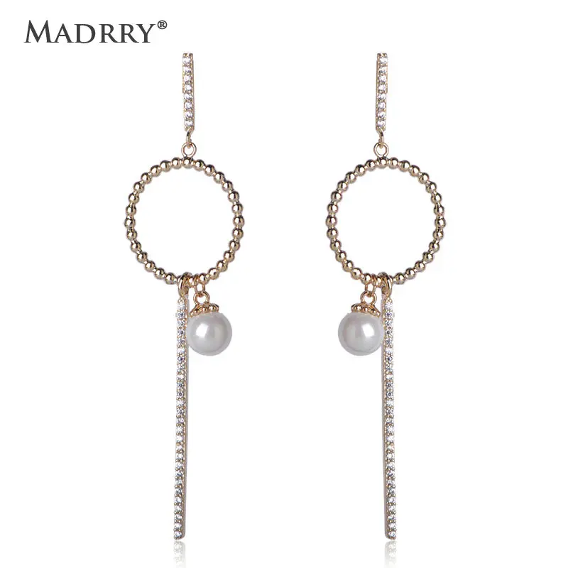

Madrry High Quality Freshwater Pearls Drop Earring Long Dangle Earrings Cubic Zirconia Jewelry Earrings For Women Accessories