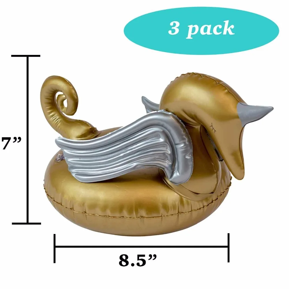 Premium Gold Unicorn Inflatable Drink Floats - 3 Pack of Pool Holder Floating Cup Coozie | Спорт и развлечения