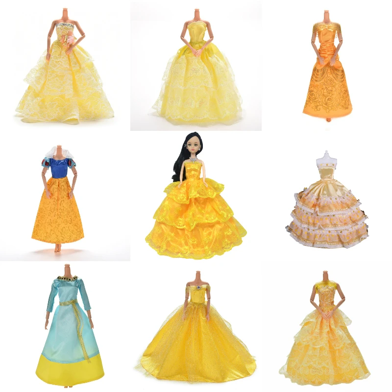

Yellow Wedding Dress Princess Evening Party Ball Long Gown Skirt Bridal Veil Costume Clothes For Doll Accessories Xmas Gift Toy