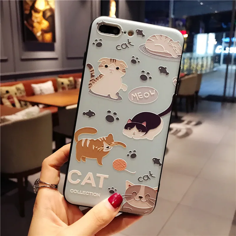 3D рельефный мягкий чехол для iphone 8/8 plus/7 plus стильная футболка с изображением персонажей видеоигр cat Чехол+ закаленное Стекло Экран пленка fundas для iPhone 6S 6splus