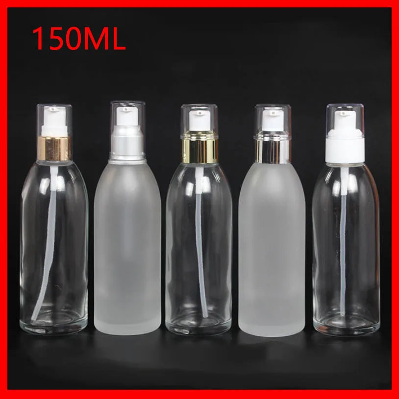 

150ml frosted/clean empty glass bottle w lotion/ spray mist pump Essential Oil cosmetic container Refillable Perfume Dispenser