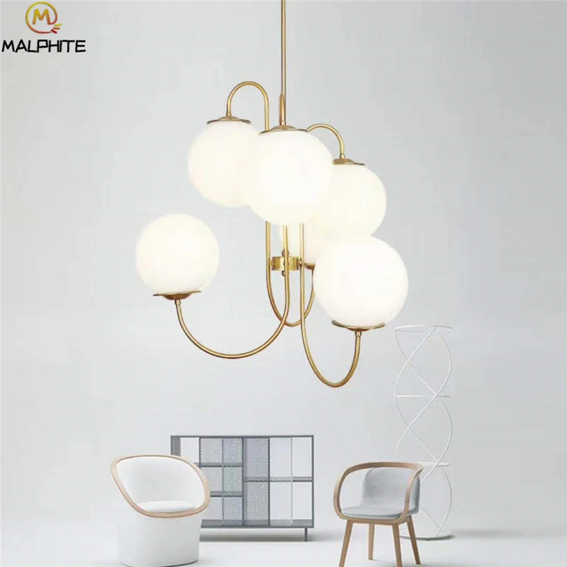 

modern White Glass ball chandelier Lamps Loft 6 LED Lights Hanging Light Living Room Bedroom G4 LED Decoration lighting fixtures