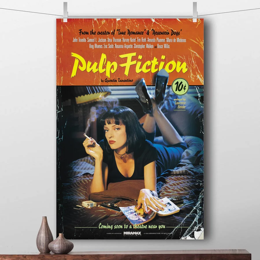 Pulp Fiction Mia Wallace Cover Classic Movie Posters and Prints Canvas Wall Art Solid Wood Scrolls painting for Home Decor | Дом и сад