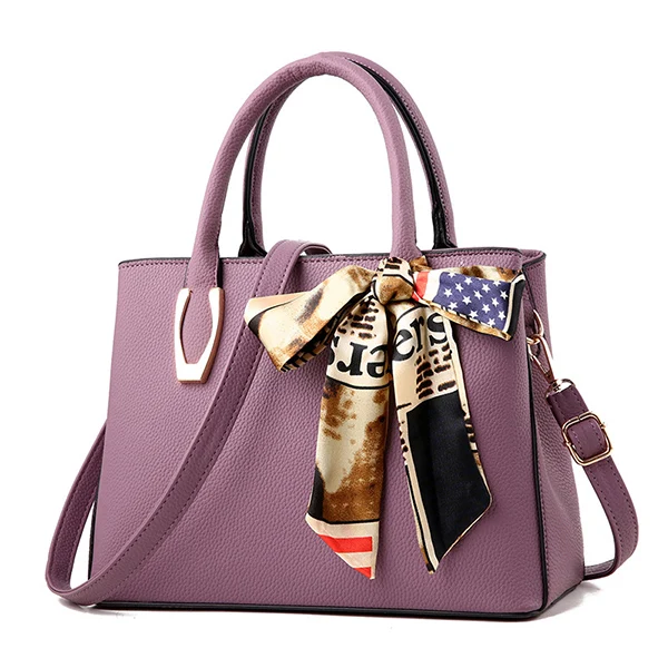 ALCEVR женская сумка-тоут с верхней ручкой из искусственной кожи женская сумка на плечо бант шарфы декор Женская сумка через плечо дизайнерская для Feminina - Цвет: purple