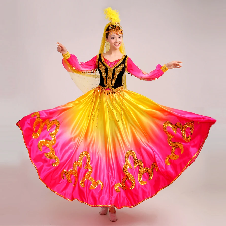 

2017 Real Disfraces New Uighur Costumes Chinese Folk Dance Minority Costume Dress Xinjiang Characteristic Paillette Clothes