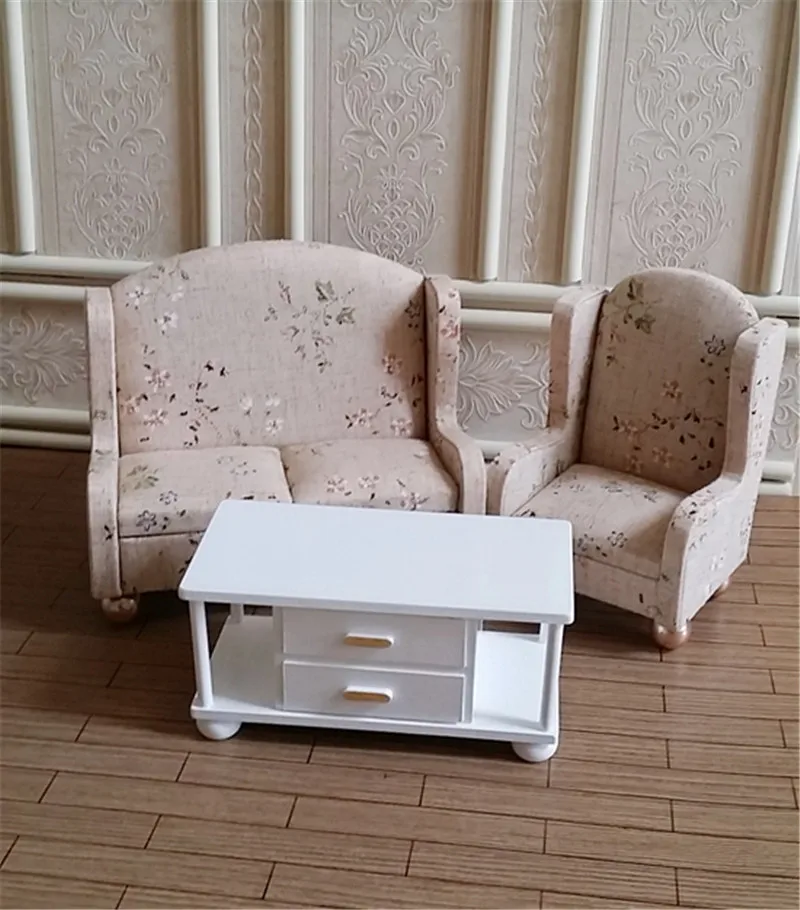 1/6 Dollhouse игрушечная мебель для кукол миниатюра диван белый моделирование чайный столик детей претендует игрушки подарки - Цвет: Темный хаки