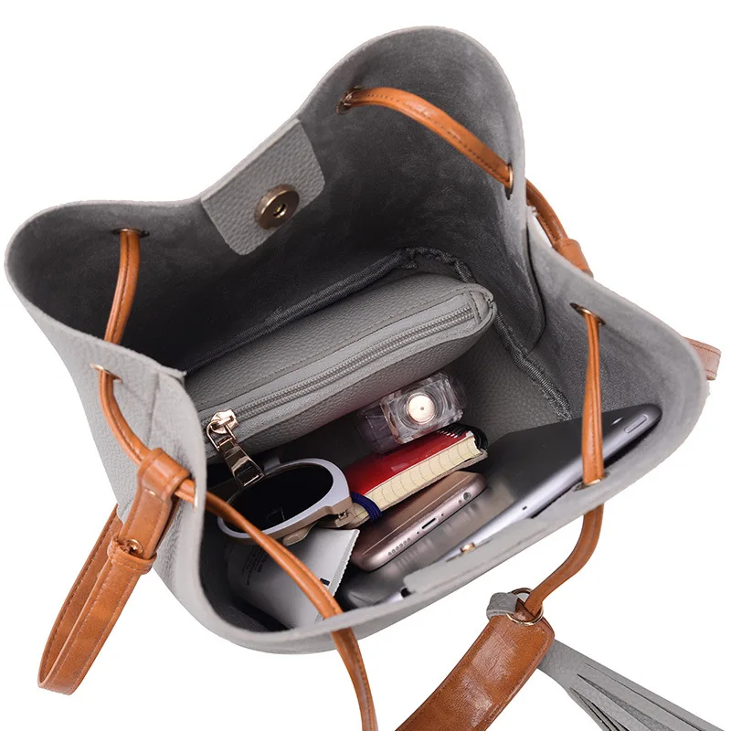 Свежие Кисточкой Женщины Сумка Ведро Плече Сумки Твердые Большая Большой