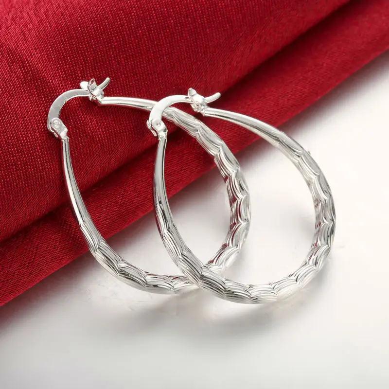 Женские серьги кольца в стиле ретро Aros Plata овальные с рисунком рыбы для вечеринки