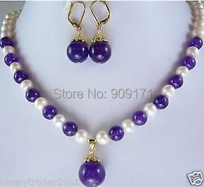 

NFT411 FR50 Free Shipping>>Jewelry 7-8MM White Pearl stone Necklace Earring sets