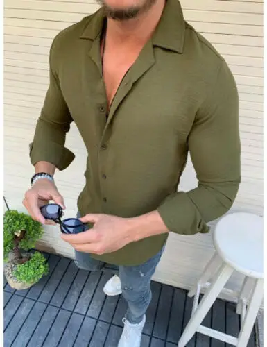 Высококачественная мужская формальная льняная рубашка летняя модная однотонная