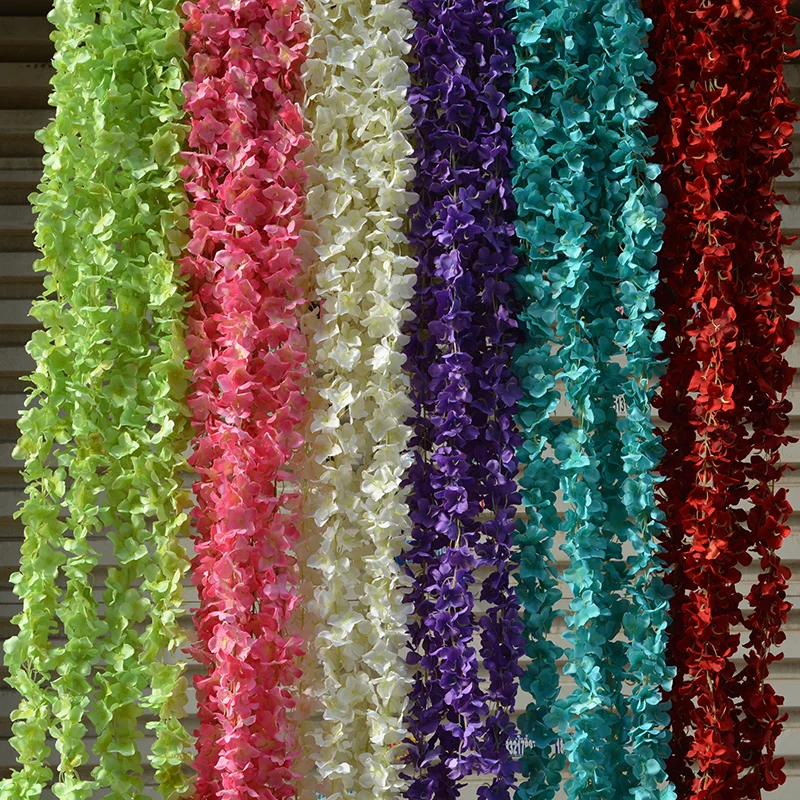 

10Pics 200CM Rattan Strip Artificial Flowers Hydrangea Romantic Home Party Wedding Decorative Garlands Silk Wisteria DIY Outdoor