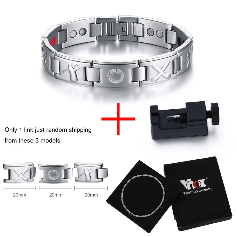 Vnox Men's Bio 4 Elements Energy Magnetic Bracelet Healing Stainless Steel Golf Bracelets Drop-Shipping Health Care Jewelry - Окраска металла: Set1