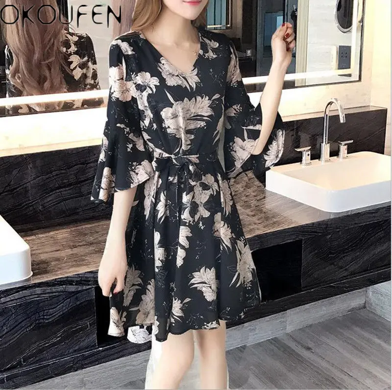 New Fashion Summer Korean Dress Women Girls 3/4 Sleeve Floral A-Line | Мать и ребенок