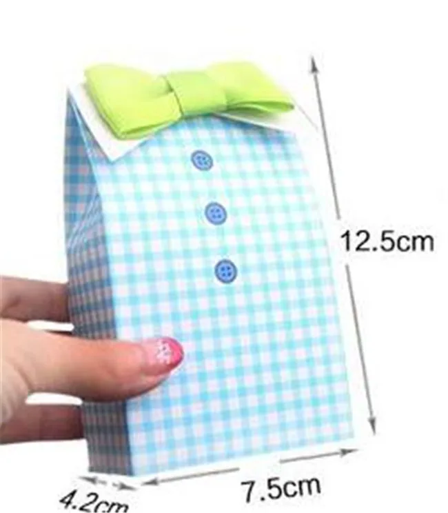 New Creative My Little Man Blue Green Bow Tie Birthday Boy Baby Shower Favor Candy Treat Bag Wedding Favors Box Gift Bags | Дом и сад