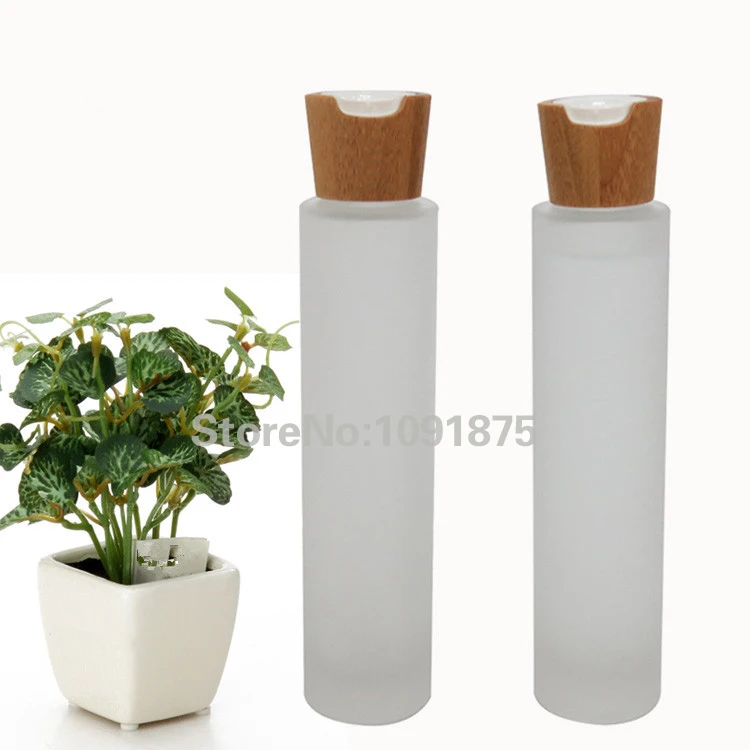 Бесплатная доставка бутылки для лосьона из матового стекла 100 мл с бамбуковой