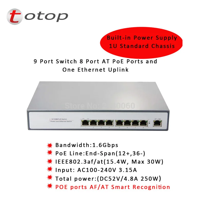1 + 8 портов 100 Мбит/с PoE выключатель инъектор питания по Ethernet IEEE 802.3af для камер AP VoIP