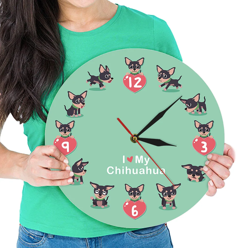 Милые Чихуахуа Чи-Чи мультфильм стена Clcok I Love My Chihuahua уникальные настенные