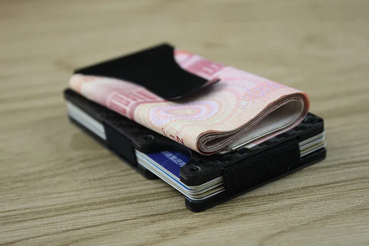 BISI GORO металлический RFID Анти-главный кошелек мини зажим для денег бренд мода углеродного волокна черный Серебряный держатель для кредитных карт
