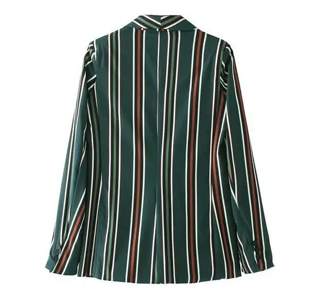 Chic Contrast Dark Green Vertical Striped Blazer 2017 Autumn New Woman Notched Collar Slim fit Suit Jacket | Женская одежда