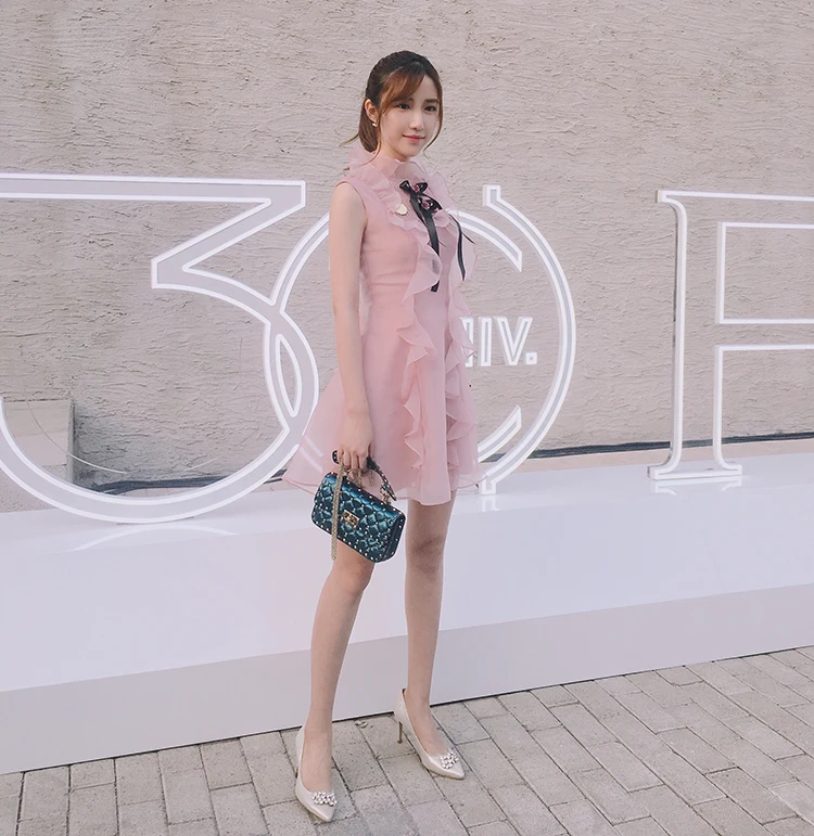HAMALIEL Runway дизайнерское розовое Сетчатое летнее платье для женщин без рукавов с
