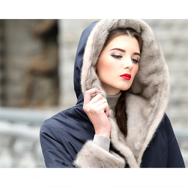 Шуба женская синяя XL 2XL 3XL размера плюс с длинным рукавом Куртка с капюшоном 19 новая весенняя зимняя Корейская Длинная тонкая Толстая теплая куртка LD884