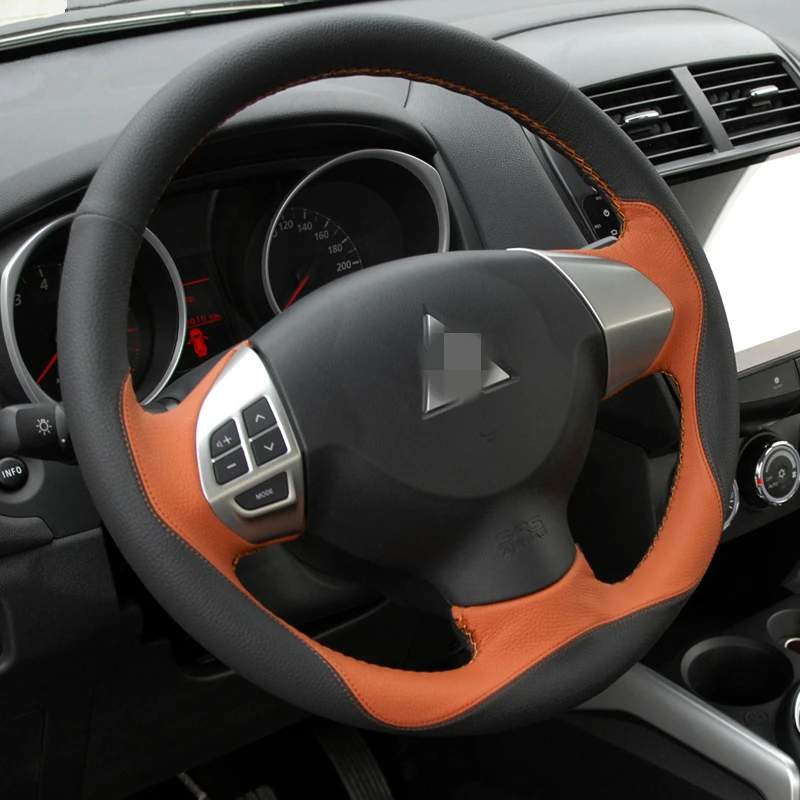 Чехол на руль из черной и коричневой кожи для Mitsubishi Lancer EX 10 X Outlander ASX Colt Pajero