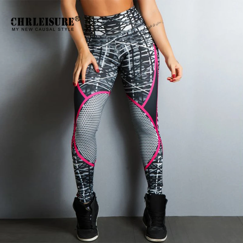 CHRLEISURE полосатые печатные спортивные колготки женские леггинсы для спортзала
