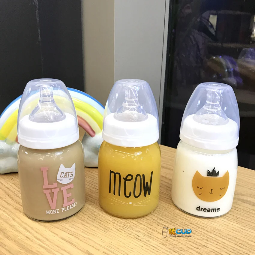 Новый милый котенок мультфильм молоко бутылка для воды с крышкой калибровкой