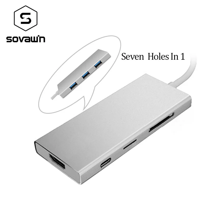 Sovawin 7 в 1 USB-C USB 3 0 Hub Multi Type C 4k Spliter Adapter USB3.0 Card Reader для Macbook Pro 2015 2016 | Компьютеры и офис