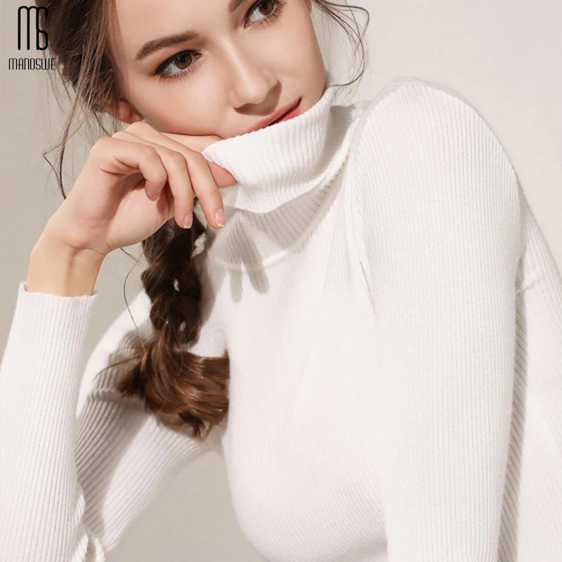 Толстый теплый свитер для женщин водолазка Осень-зима вязаный пуловер высокая
