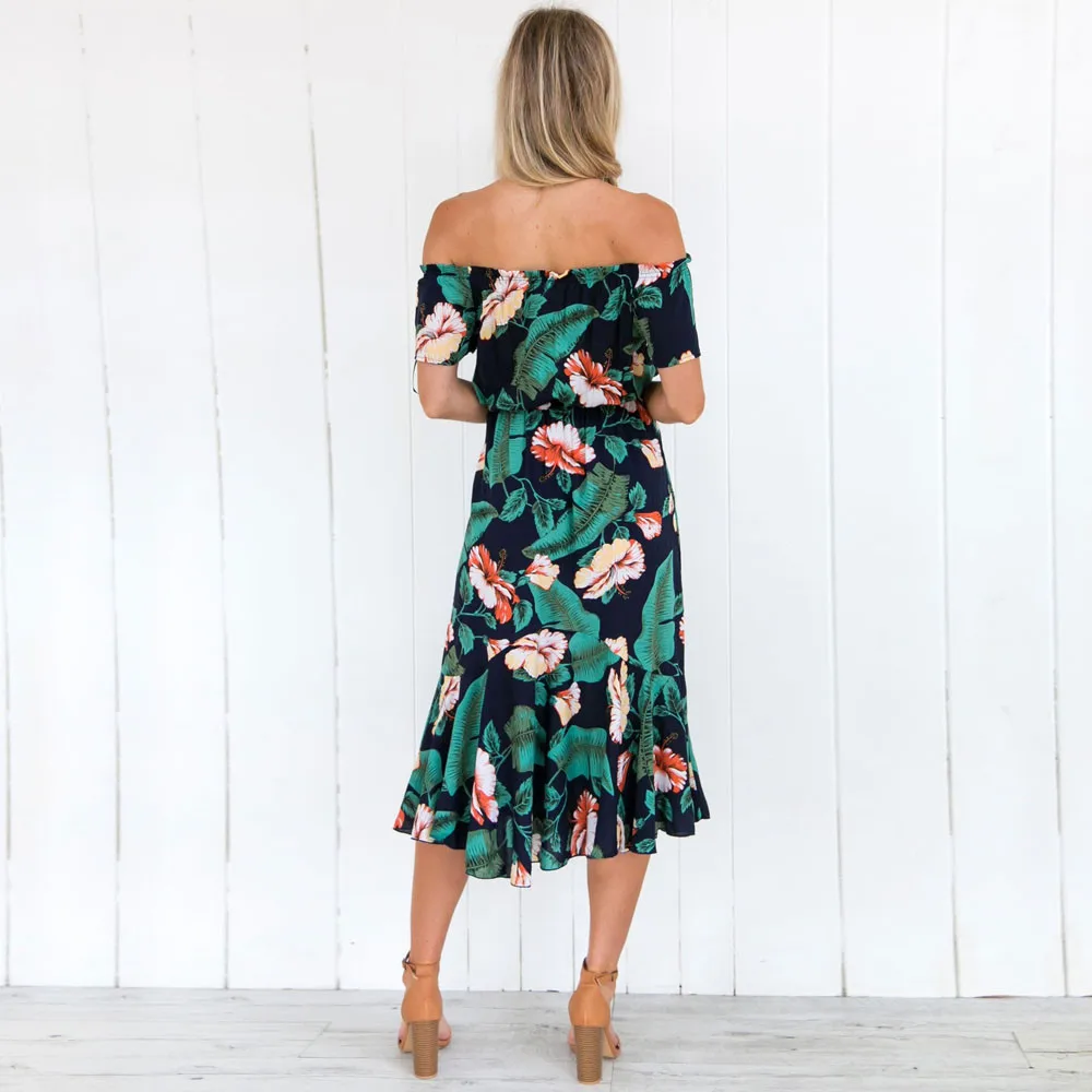 Женское пляжное платье с цветочным принтом Boho повседневное макси для вечеринки