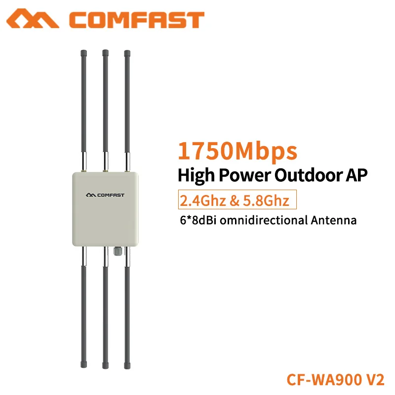 

Двусторонняя Беспроводная точка доступа COMFAST, 2,4 + 5,8 ГГц, 1750 Мбит/с, 6*5 дБи