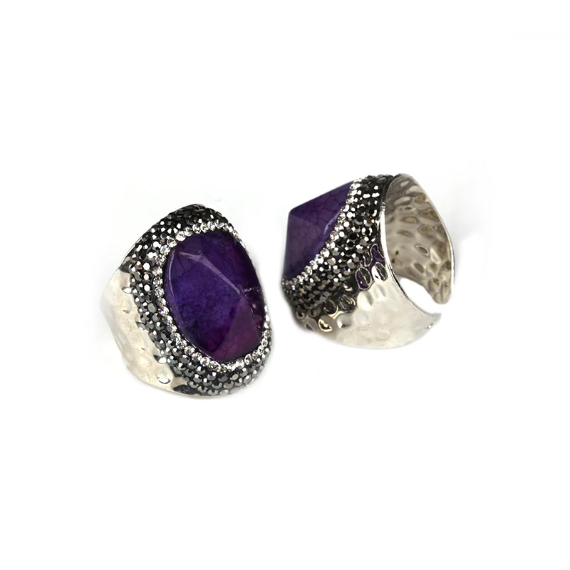 style 9 silver 1 шт полудрагоценные камни стразы друзы каменные Угловые Агаты Золотая рамка змеиная кожа многоцветные открытые манжеты унисекс вечерние кольца - Цвет основного камня: style 9 silver