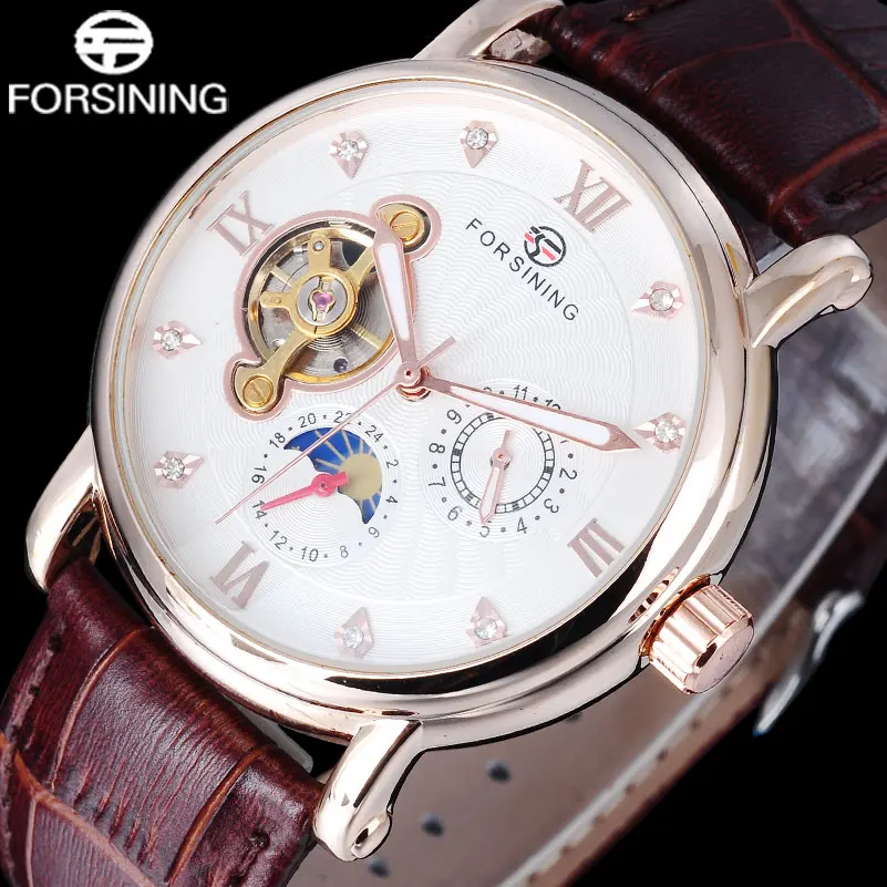 FORSINING Мужские автоматические часы с Лунной фазой мужские механические
