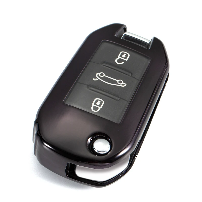 C-Black ТПУ Флип ключа автомобиля чехол с полным покрытием для Citroen C4 кактус C5 C3 C4L peugeot 508 301 2008 3008 408, устойчивое к царапинам Кнопка защиты - Название цвета: C-Black