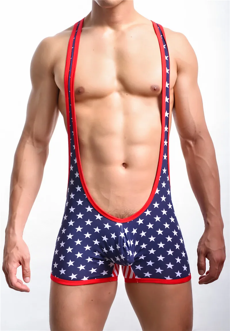 Sexy Men Undershirt Underwear Soft Cotton USA Flag Bodysuit Sexy Tank Tops Men Bodysuit Jumpsuits Wrestling Singlets Undershirts
