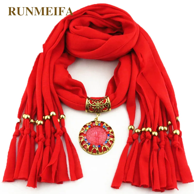 RUNMEIFA ожерелья с Кулоном Шарф Сплошной цвет круг отделкой кисточкой сплав акрил