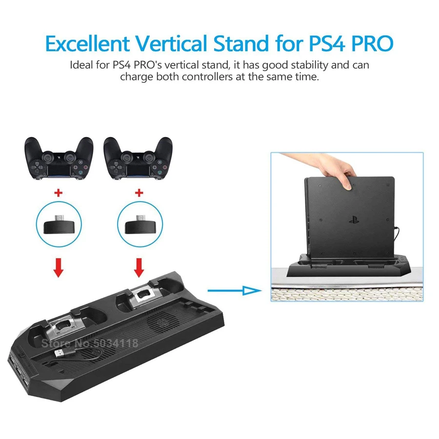 Вертикальная подставка для PS4 Pro + 2 контроллера зарядная док станция охлаждающий