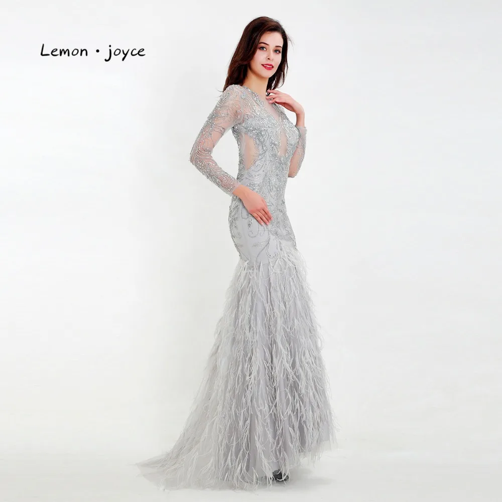 Женское вечернее платье Lemon joyce с длинным рукавом и перьями большие