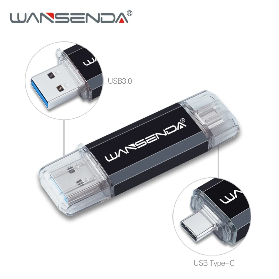 

WANSENDA TYPE-C USB3.0 USB Flash drive Pen Drive for Type-c/PC 512GB 256GB 128GB 64GB 32GB 16GB External Storage 2 in 1 Pendrive