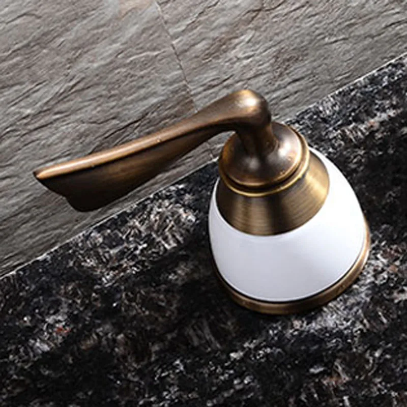 Bathroom Sink Faucets Antique Brass Color Deck Mounted Waterfall White Porcelain Hot and Cold Water Mixer Tap MPSK036A | Обустройство