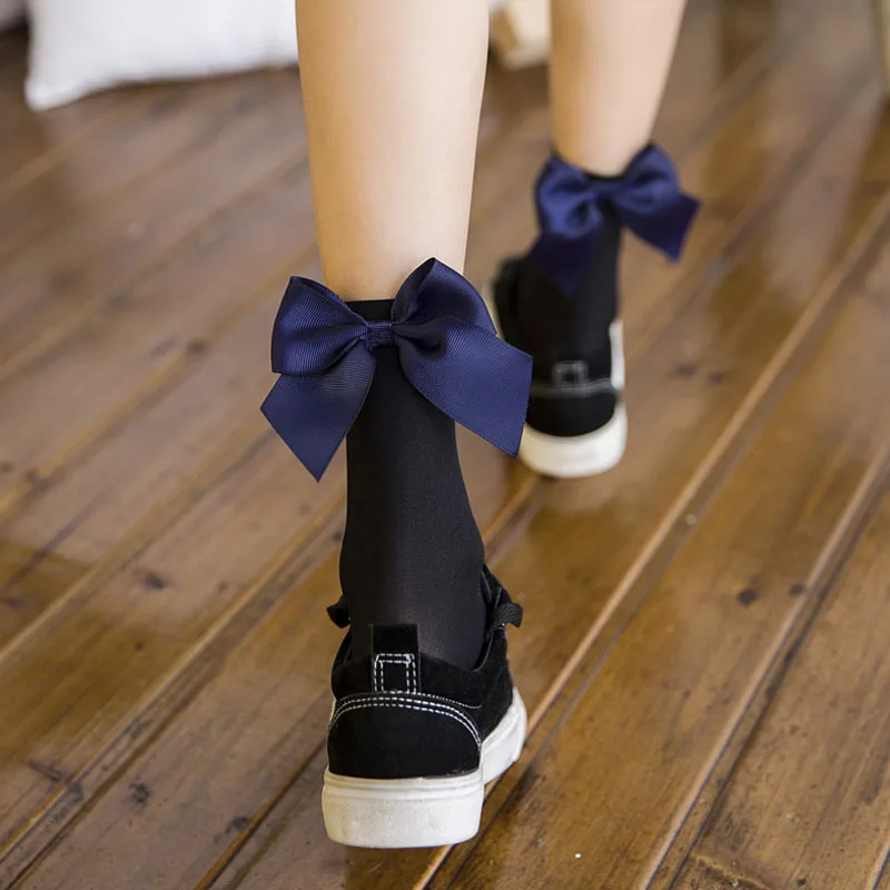 Однотонные женские носки с большим бантом 2018 Хлопковые гольфы до щиколотки и