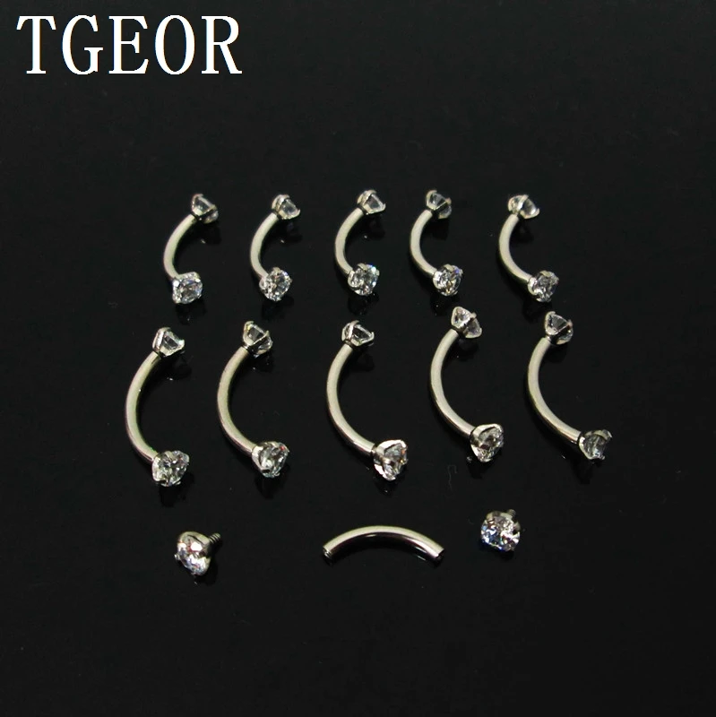 

free shipping charm wholesale 20pcs 16G curved barbell double gem CZ cubic zircon Stainless Steel piercing eyebrow ring